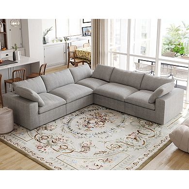 Modern V Shaped 5 Seater, 160.6" Down Filled Convertible Sectional Sofa for Living Room