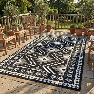 Fashionwu Retro Decor Washable UV Resistant Abstract Bordered Reversible Stain Resistant Area Rugs