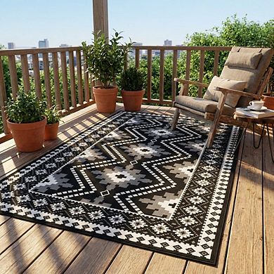 Fashionwu Retro Decor Washable UV Resistant Abstract Bordered Reversible Stain Resistant Area Rugs