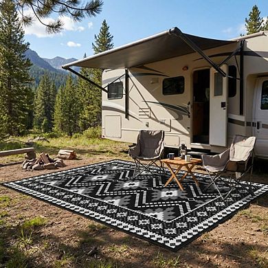 Fashionwu Retro Decor Washable UV Resistant Abstract Bordered Reversible Stain Resistant Area Rugs