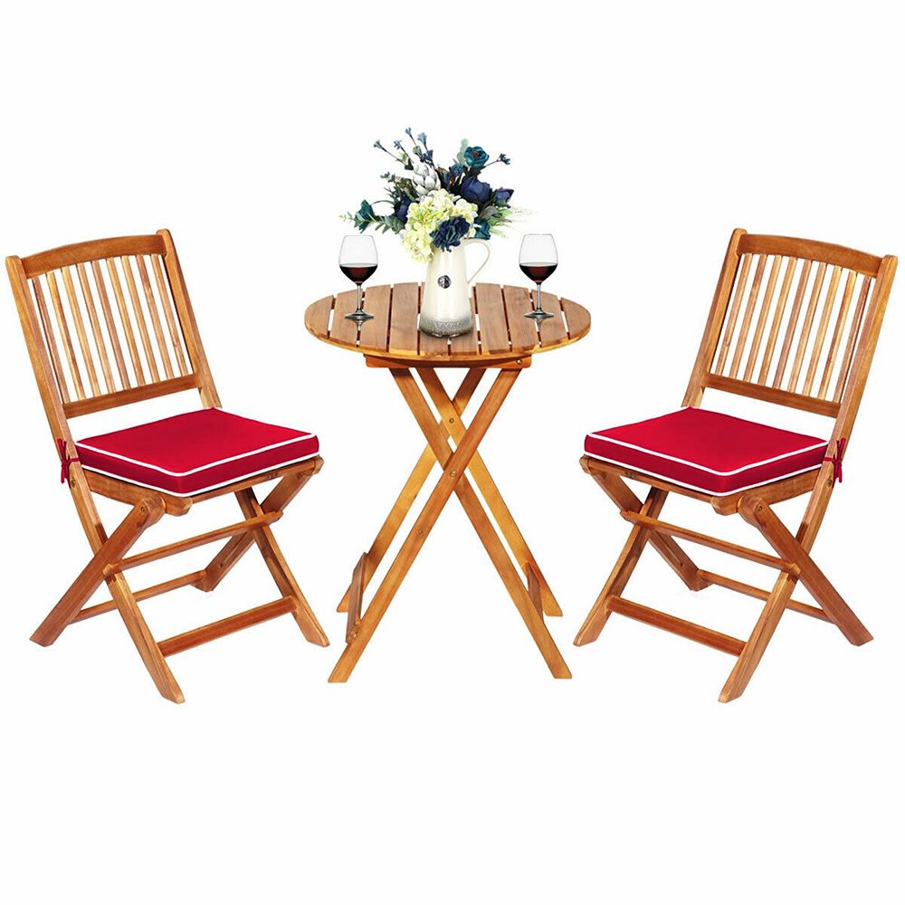 3 Piece Patio Bistro Set Folding Acacia Wood Outdoor Table and Chairs