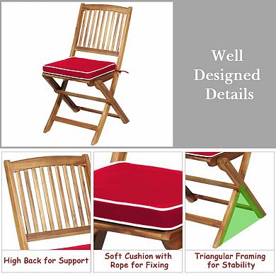 3 Pieces Patio Folding Bistro Set with Padded Cushion and Round Coffee Table-Red