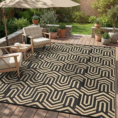 Fashionwu Modern Decor Reversible Abstract Plastic Outdoor Garden Decor Washable Bordered Area Rugs