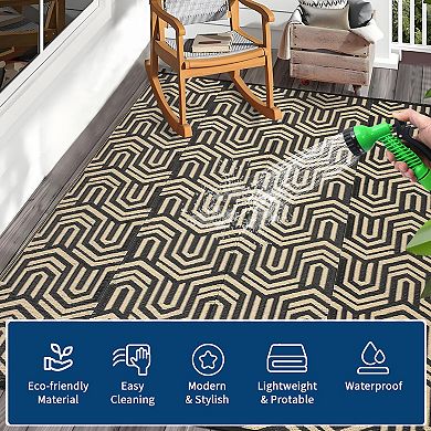 Fashionwu Modern Decor Reversible Abstract Plastic Outdoor Garden Decor Washable Bordered Area Rugs