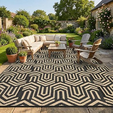 Fashionwu Modern Decor Reversible Abstract Plastic Outdoor Garden Decor Washable Bordered Area Rugs