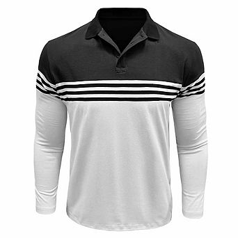 Men’s Striped Long-Sleeve Polo Shirt Collared T-Shirt for Golf Casual Outings