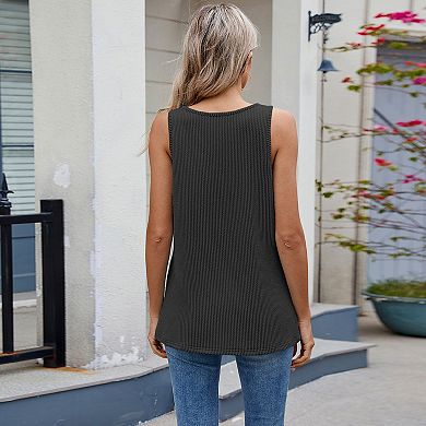 Women's Ribbed Sleeveless Tank Top Cutout Neck Relaxed-Fit Office Cami Blouses