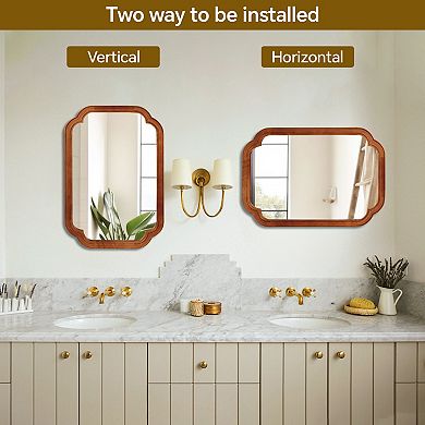 20" x 30" Solid Wood Frame Rounded Corner Decorative Mirror