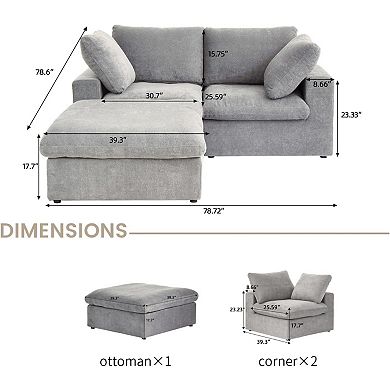 80.3" L Shaped Convertible Couches with Storage Ottoman for Living Room