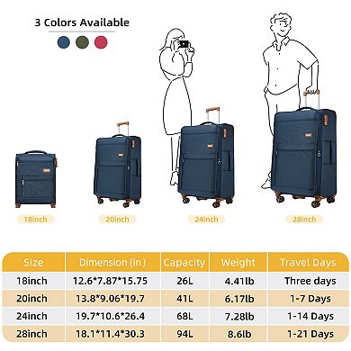 4-Piece Spinner Luggage Sets, Softside Expandable Suitcases
