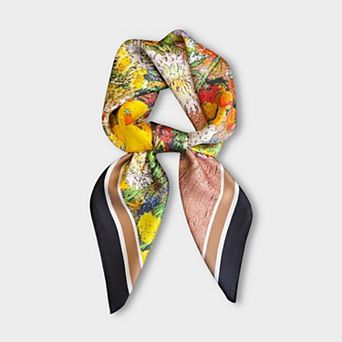 Premium Satin Floral Scarf Lightweight Square Neck Scarf for Women Accessory