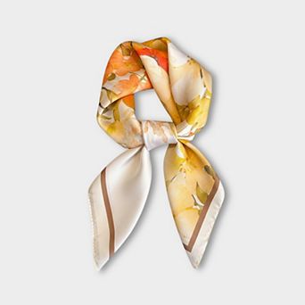 Premium Satin Floral Scarf Lightweight Square Neck Scarf for Women Accessory