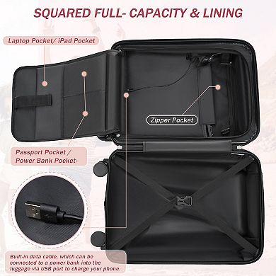5-Piece ABS Spinner Luggage Set with Bags, 20in Half-opening Carry on Luggage with USB Port
