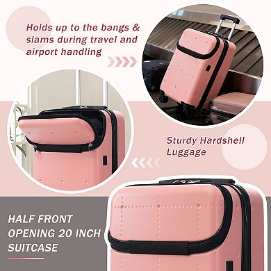 5-Piece ABS Spinner Luggage Set with Bags, 20in Half-opening Carry on Luggage with USB Port