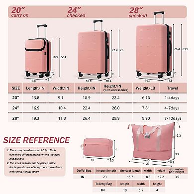 5-Piece ABS Spinner Luggage Set with Bags, 20in Half-opening Carry on Luggage with USB Port
