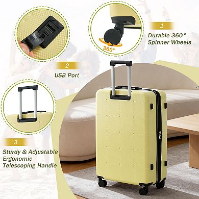 5-Piece ABS Spinner Luggage Set with Bags, 20in Half-opening Carry on Luggage with USB Port