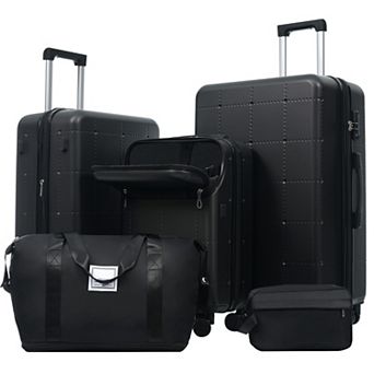 5 pc ABS Spinner Luggage Set with Bags, 20 in Half-opening Carry on Luggage with USB Port