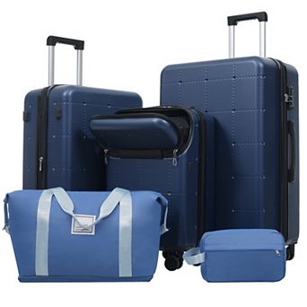 5 pc ABS Spinner Luggage Set with Bags, 20 in Half-opening Carry on Luggage with USB Port