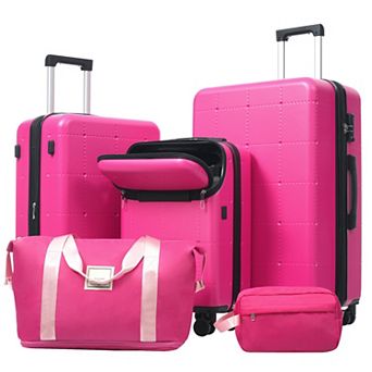 5 pc ABS Spinner Luggage Set with Bags, 20 in Half-opening Carry on Luggage with USB Port