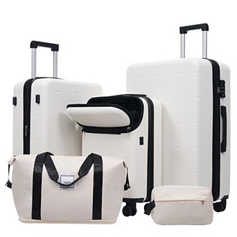 5 pc ABS Spinner Luggage Set with Bags, 20 in Half-opening Carry on Luggage with USB Port