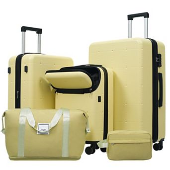 5 pc ABS Spinner Luggage Set with Bags, 20 in Half-opening Carry on Luggage with USB Port