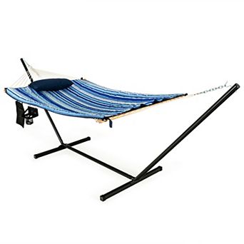 Hammock with Steel Stand, Cotton Ropes, Mat, Pillow, and Storage Holder