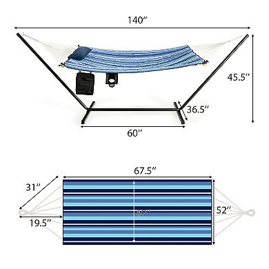 Hammock with Steel Stand, Cotton Ropes, Mat, Pillow, and Storage Holder