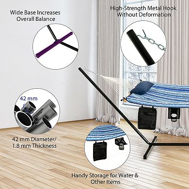 Hammock with Steel Stand, Cotton Ropes, Mat, Pillow, and Storage Holder