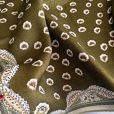 Women Square Scarf with Floral Border Soft Lightweight Fashion Accessory