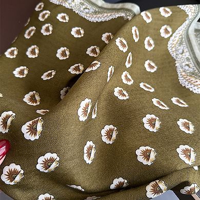 Women Square Scarf with Floral Border Soft Lightweight Fashion Accessory
