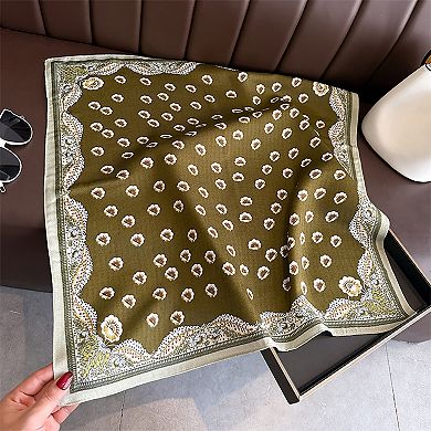 Women Square Scarf with Floral Border Soft Lightweight Fashion Accessory
