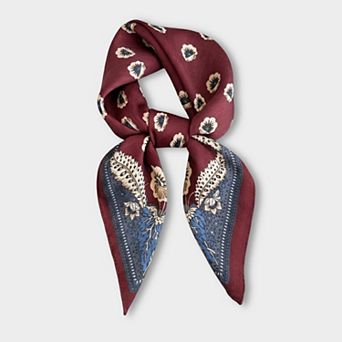 Women Square Scarf with Floral Border Soft Lightweight Fashion Accessory