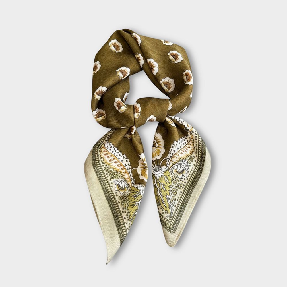 Women Square Scarf with Floral Border Soft Lightweight Fashion