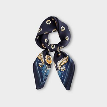 Women Square Scarf with Floral Border Soft Lightweight Fashion Accessory