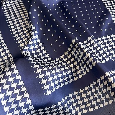 Women Satin Square Scarf with Houndstooth Print Fashion Accessory