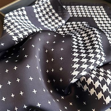 Women Satin Square Scarf with Houndstooth Print Fashion Accessory