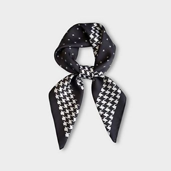 Women Satin Square Scarf with Houndstooth Print Fashion Accessory