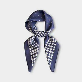 Women Satin Square Scarf with Houndstooth Print Fashion Accessory