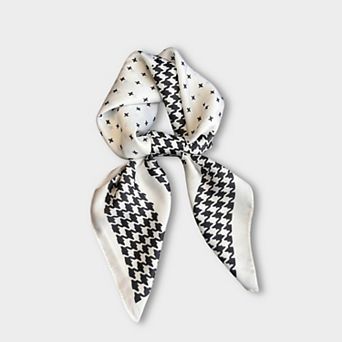 Women Satin Square Scarf with Houndstooth Print Fashion Accessory