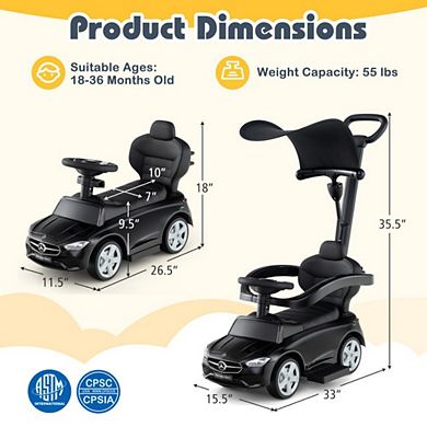 Mercedes-Benz 3-in-1 Ride-On Push Car with Canopy and Storage