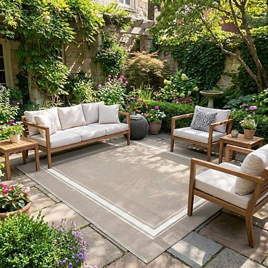 Fashionwu Reversible Simple Modern Outdoor Plastic Lightweight Washable Bordered Area Rugs for Patio
