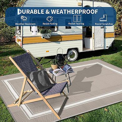 Fashionwu Reversible Simple Modern Outdoor Plastic Lightweight Washable Bordered Area Rugs for Patio