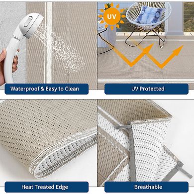 Fashionwu Reversible Simple Modern Outdoor Plastic Lightweight Washable Bordered Area Rugs for Patio