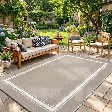Fashionwu Reversible Simple Modern Outdoor Plastic Lightweight Washable Bordered Area Rugs for Patio