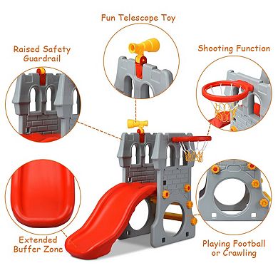 5 In 1 Toddler Slide and Climber Playset with Basketball Hoop