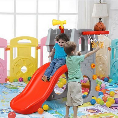 5 In 1 Toddler Slide and Climber Playset with Basketball Hoop