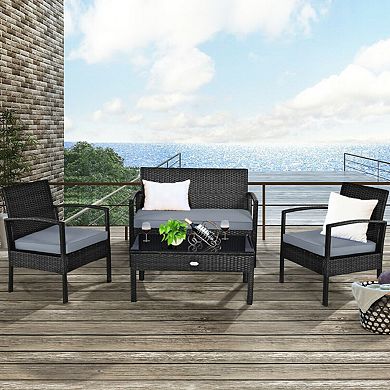 4 Pieces Patio Rattan Cushioned Furniture Set-Gray