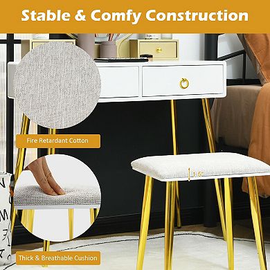 Vanity Table Set with Mirror-White