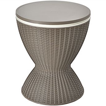 3 in 1 8 Gallon Patio Rattan Cooler Bar Table with Adjust Ice Bucket-Brown