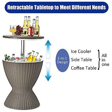 3 In 1 Patio Cooler Table With Adjustable Top And 8 Gallon Ice Bucket
